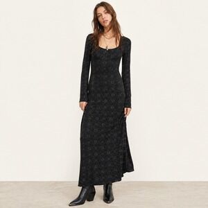 Rabbit Designs Womens Vintage Shimmer Glitter Maxi Dress Black 10 Whimsigoth Y2K